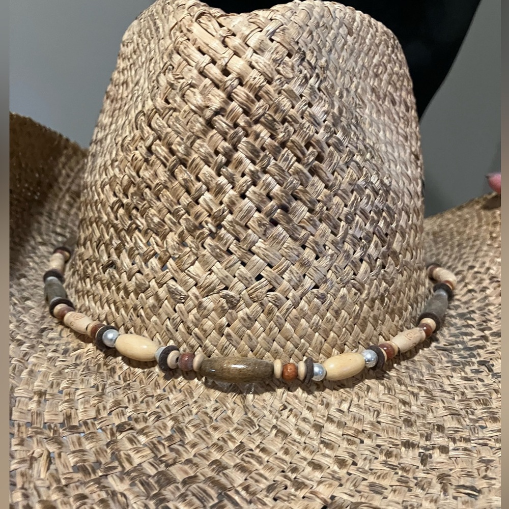 Tan Straw Cowboy Hat with Beaded Band - Picture 5 of 5